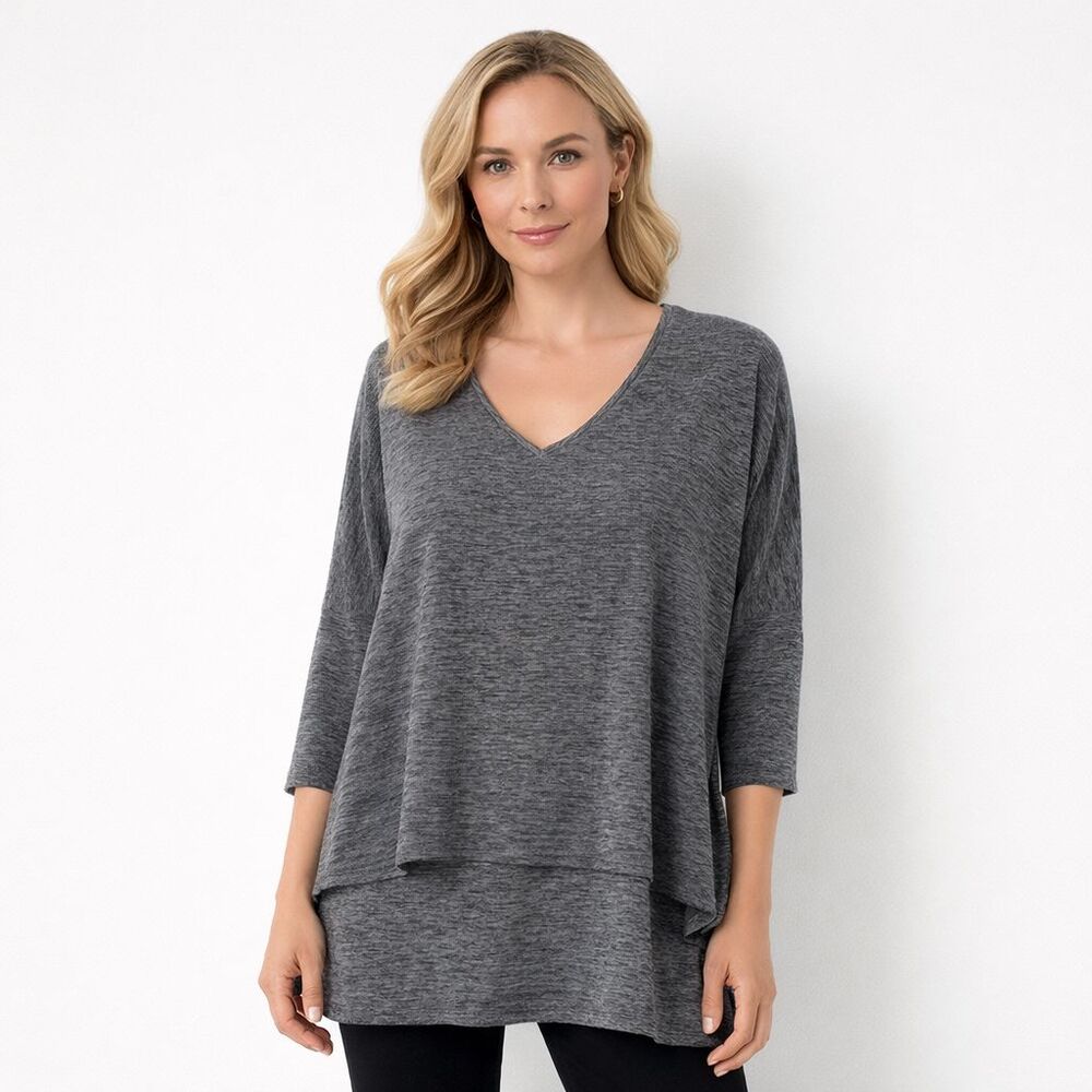 Joseph Ribkoff LDS Tunic Womens Sz 12 Silver Modal Layered V-Neck Lagenlook Chic